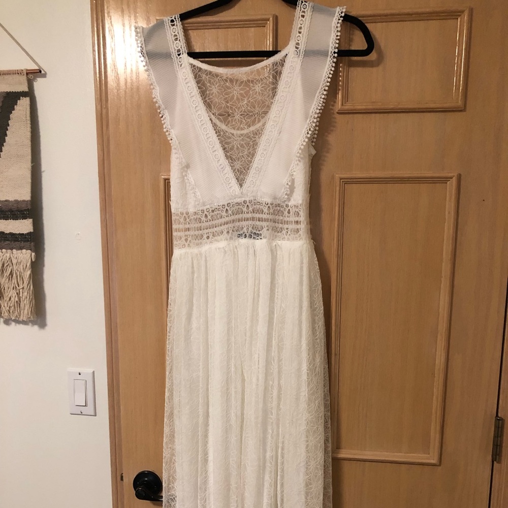 LuLus Completely Lovestruck White Lace Midi Dress